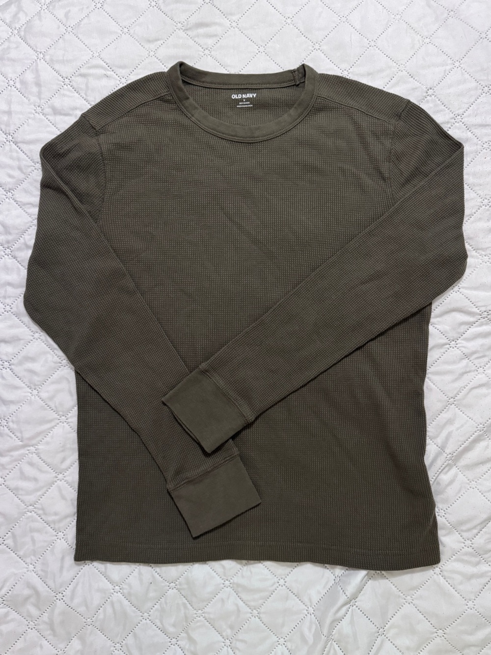 Old Navy Men's Olive Green Waffle Long-Sleeve Thermal Tee